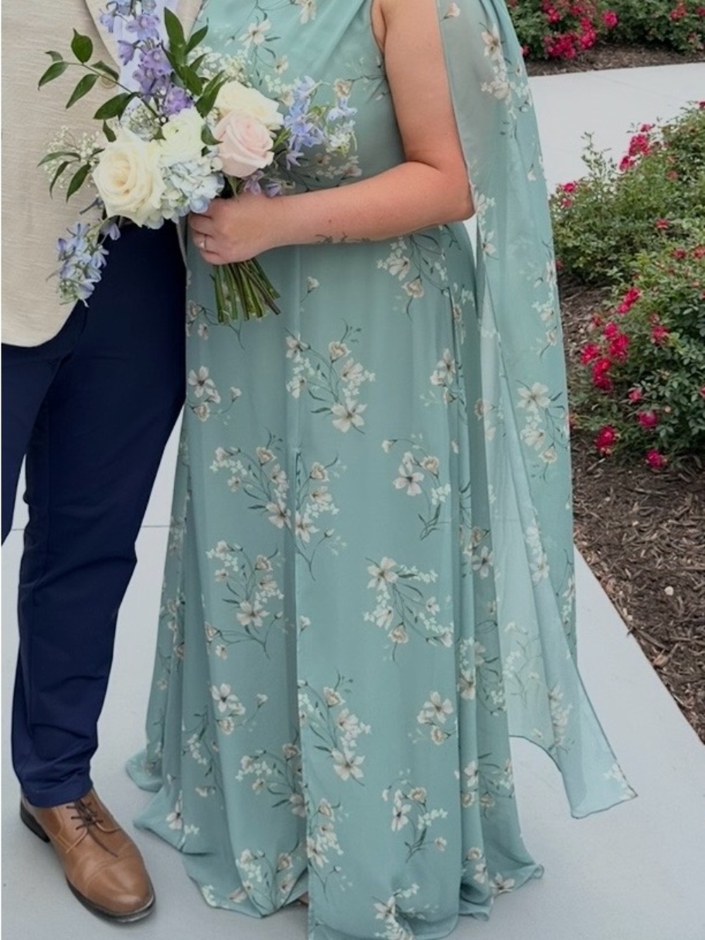 Birdy Grey Floral Chiffon One Shoulder Dress/ Sage Le Fleur Bridesmaid 1x